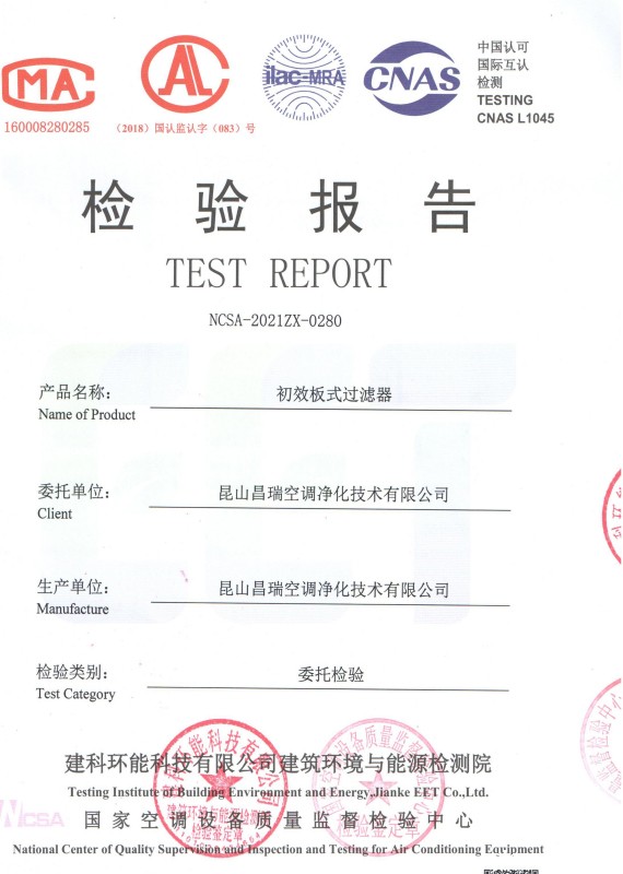 初效板式雷竞技软件大全检验报告